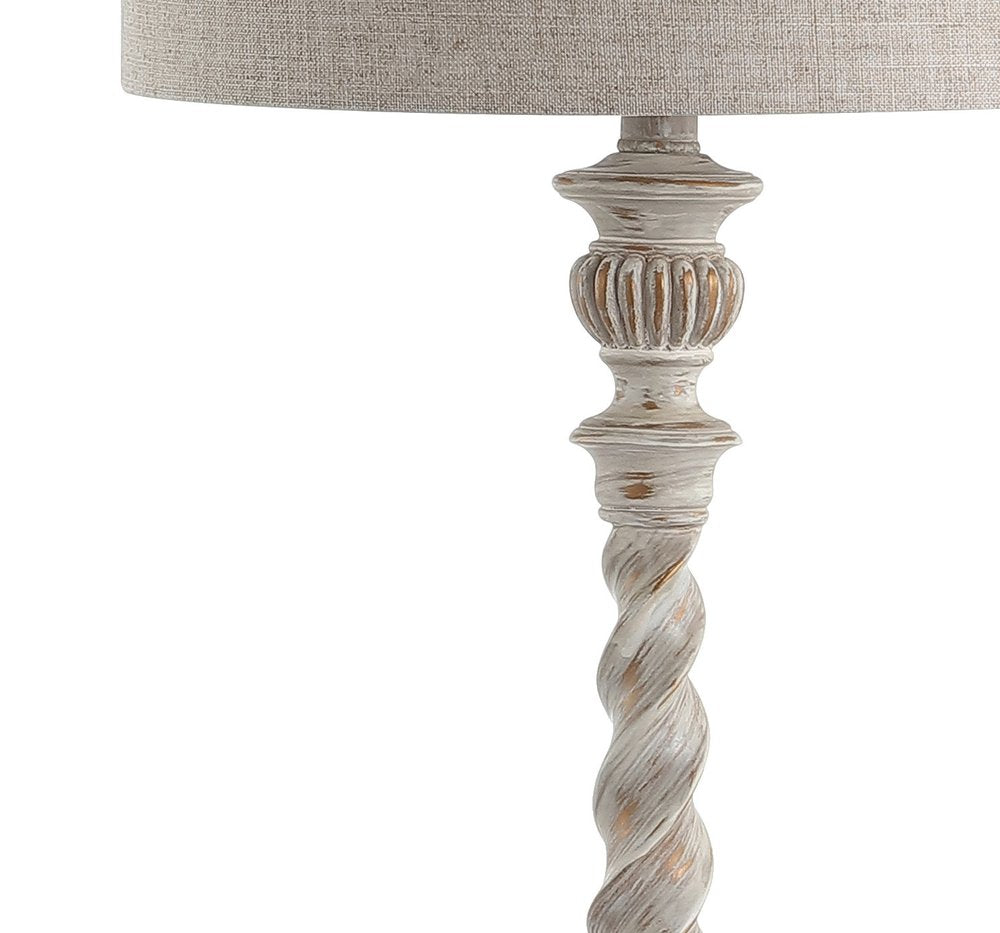 33" White Table Lamp With Drum Shade. Table lamp isolated on a plain white background.