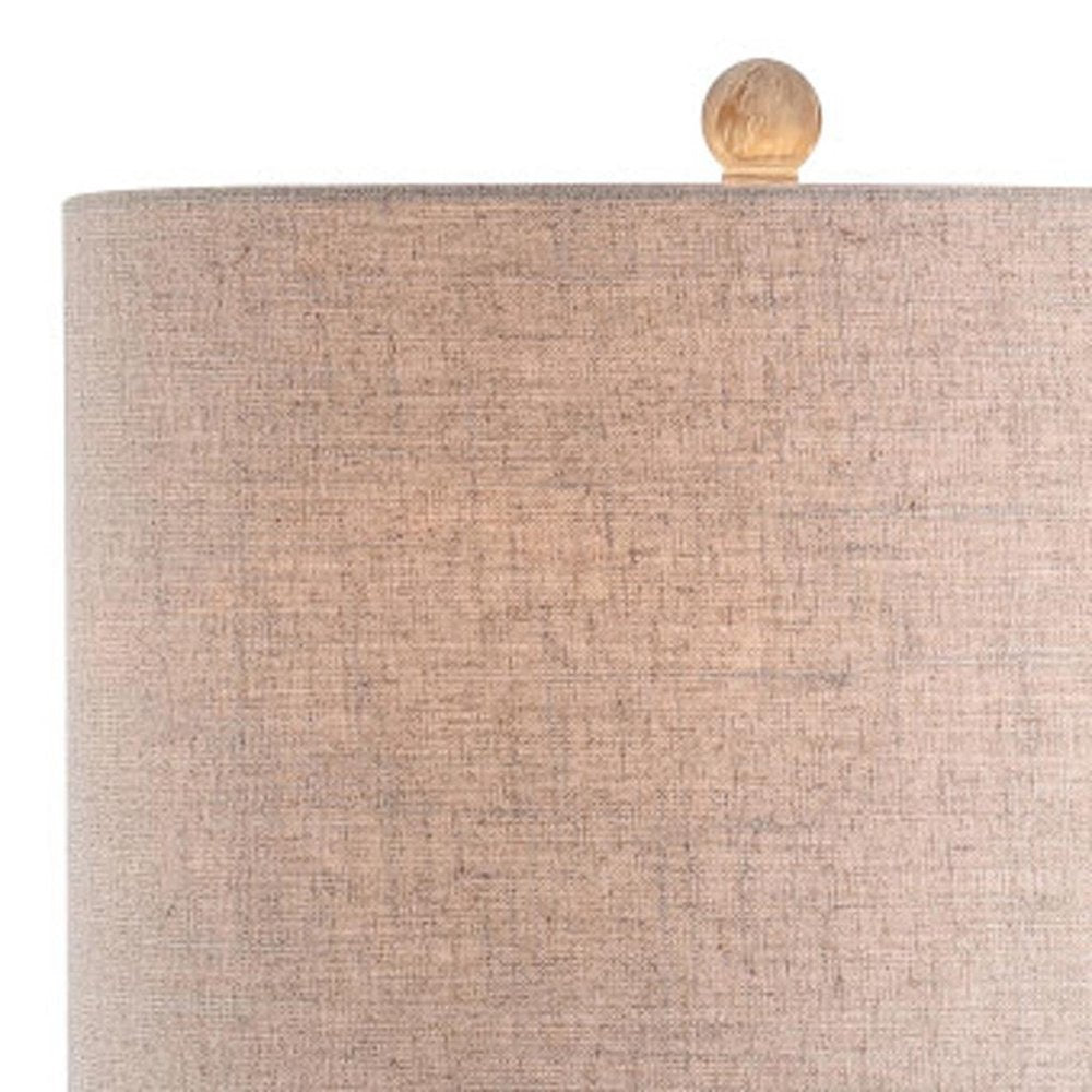 33" White Table Lamp With Drum Shade. Table lamp isolated on a plain white background, finished in white.