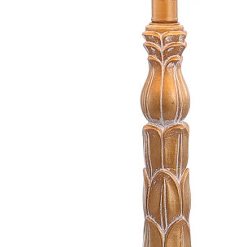 29" Antiqued Gold Table Lamp With Drum Shade. Table lamp isolated on a plain white background, in a gold finish.