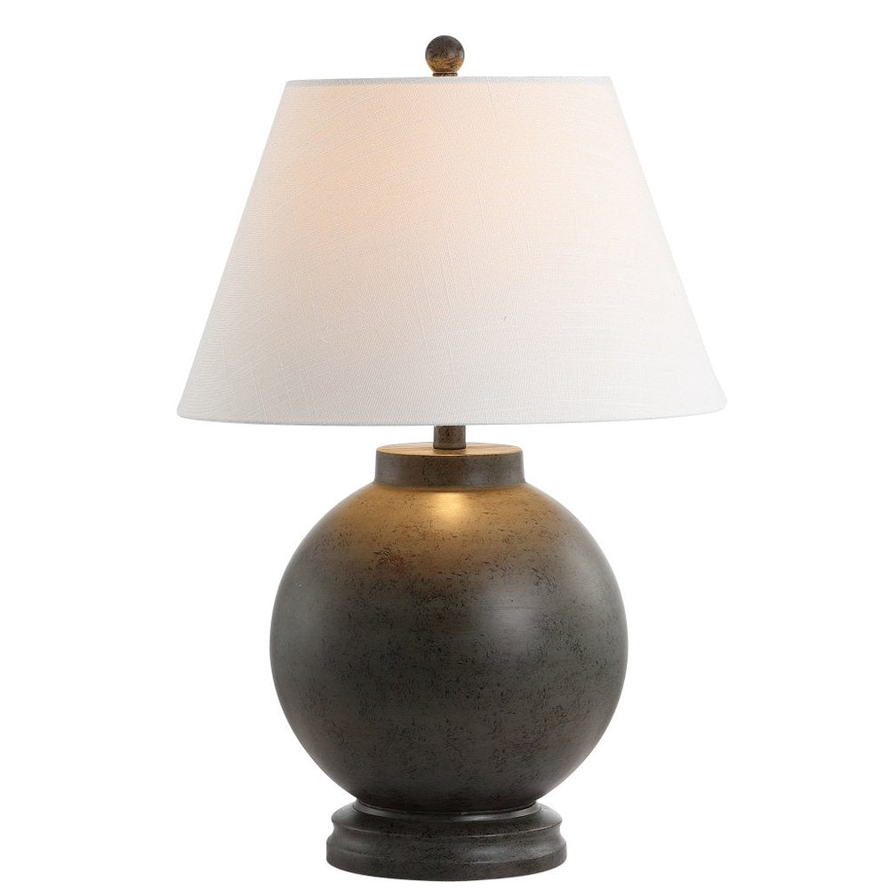 26" Dark Gray Novelty Table Lamp With Drum Shade. Table lamp isolated on a plain white background, finished in charcoal.