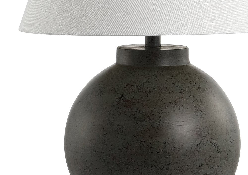 26" Dark Gray Novelty Table Lamp With Drum Shade. Table lamp isolated on a plain white background, finished in charcoal.