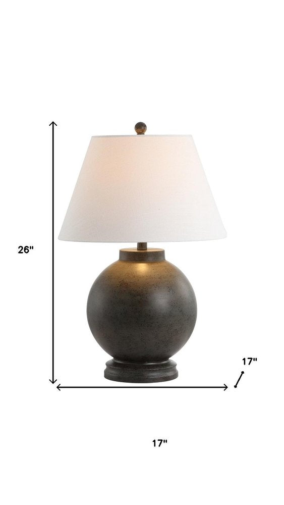 26" Dark Gray Novelty Table Lamp With Drum Shade. Table lamp isolated on a plain white background, showing its charcoal color.