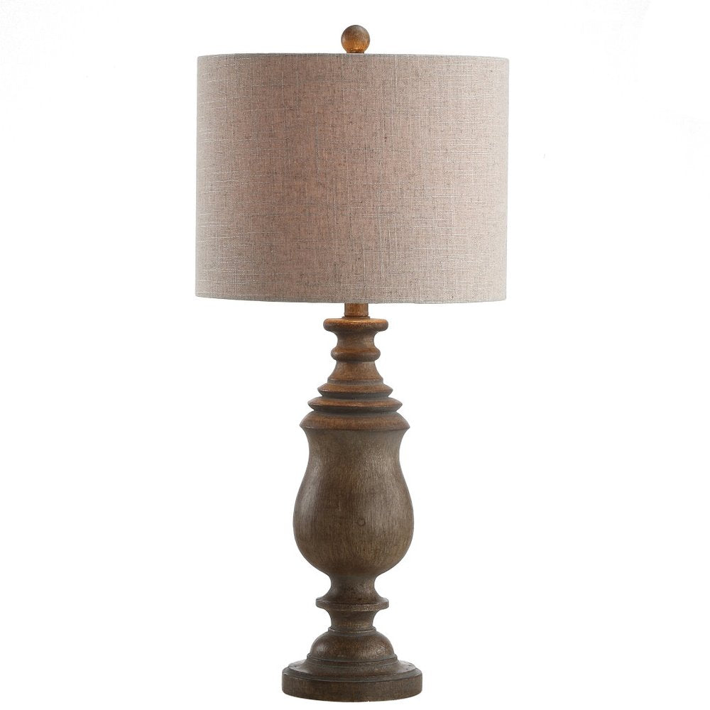 29" Brown Novelty Table Lamp With Globe Shade. Table lamp isolated on a plain white background, finished in brown.