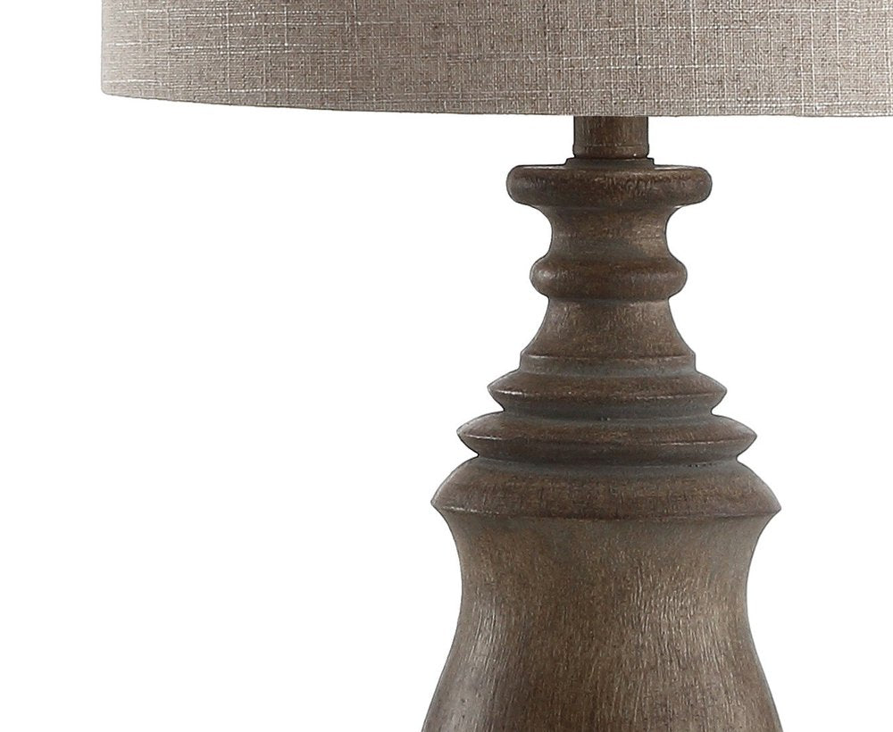 29" Brown Novelty Table Lamp With Globe Shade. Table lamp isolated on a plain white background, in a brown finish.