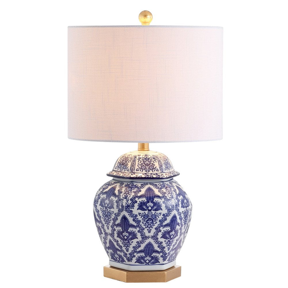 25" Gold Novelty Table Lamp With Drum Shade. Table lamp isolated on a plain white background.
