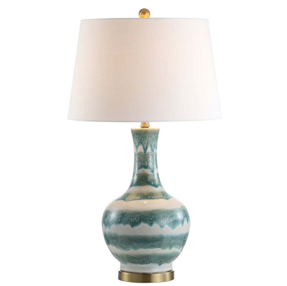 31" Gold Round Table Lamp With Globe Shade. Table lamp isolated on a plain white background.