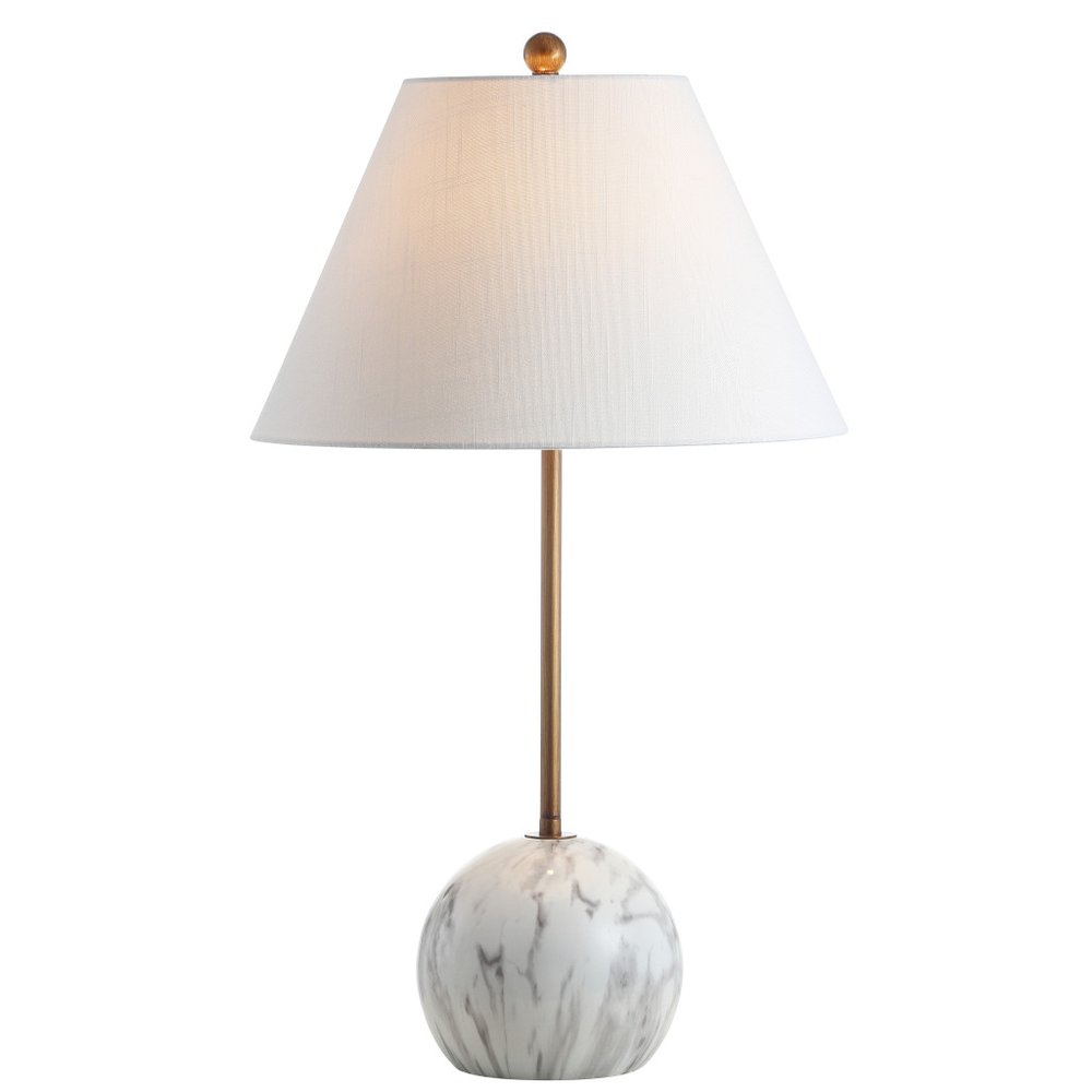29" White Globe Table Lamp With Globe Shade. Table lamp isolated on a plain white background, finished in white.