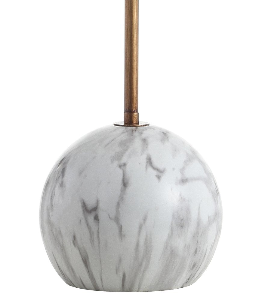 29" White Globe Table Lamp With Globe Shade. Table lamp isolated on a plain white background, in a white finish.