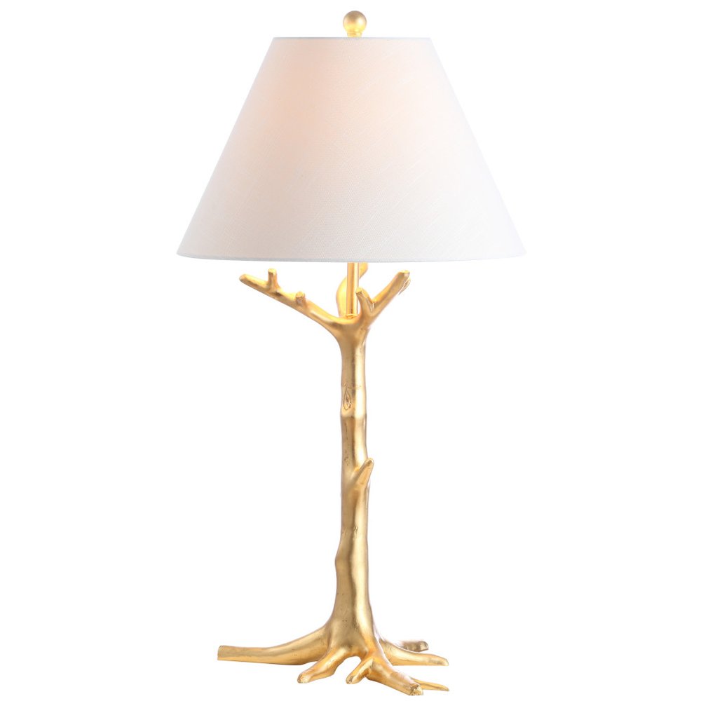 34" Gold Novelty Table Lamp With Empire Shade. Table lamp isolated on a plain white background, finished in gold.