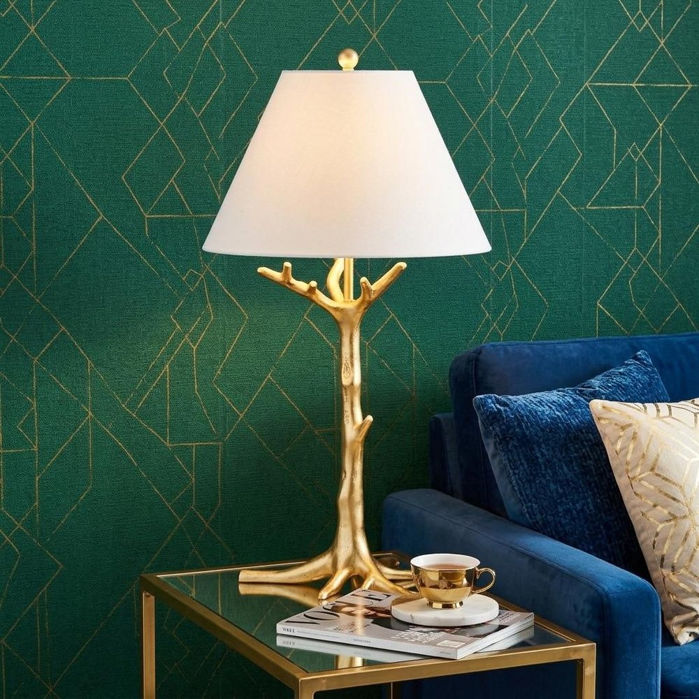34" Gold Novelty Table Lamp With Empire Shade.