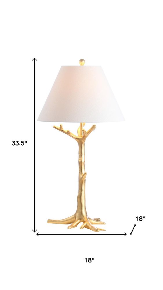 34" Gold Novelty Table Lamp With Empire Shade. Table lamp isolated on a plain white background, in a gold finish.
