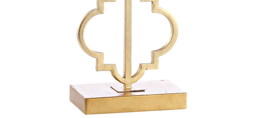 32" Gold Geometric Table Lamp With Shade. Table lamp isolated on a plain white background, in a gold finish.