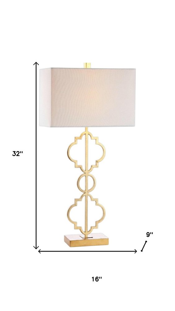 32" Gold Geometric Table Lamp With Shade. Table lamp isolated on a plain white background.