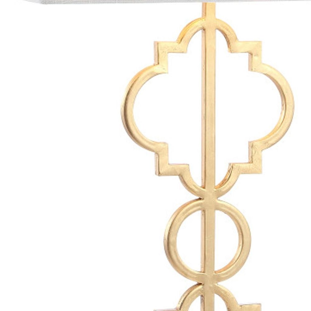 32" White Geometric Table Lamp With Shade. Table lamp isolated on a plain white background, finished in white.
