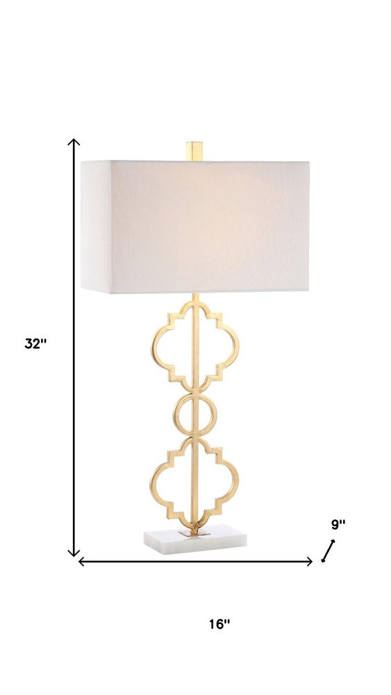32" White Geometric Table Lamp With Shade. Table lamp isolated on a plain white background, showing its white color.