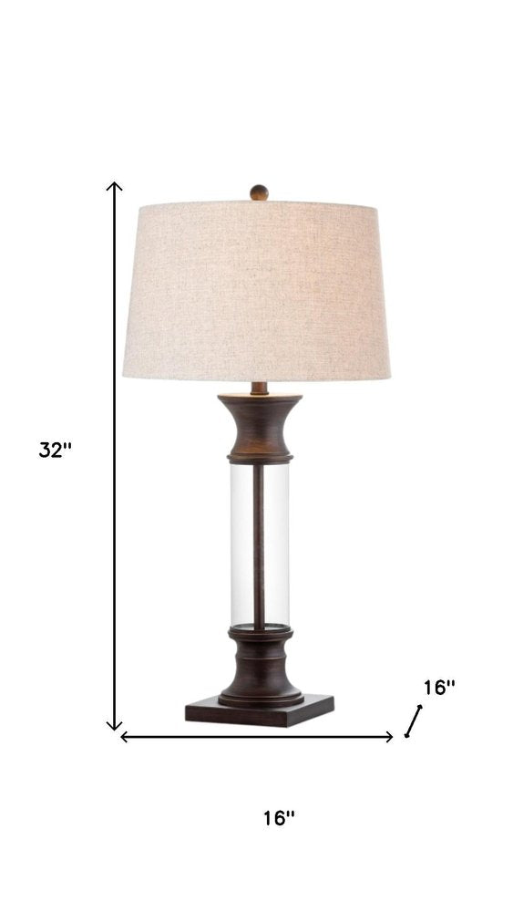 Set of Two 32" Bronze Novelty Table Lamps With Empire Shades on a white background