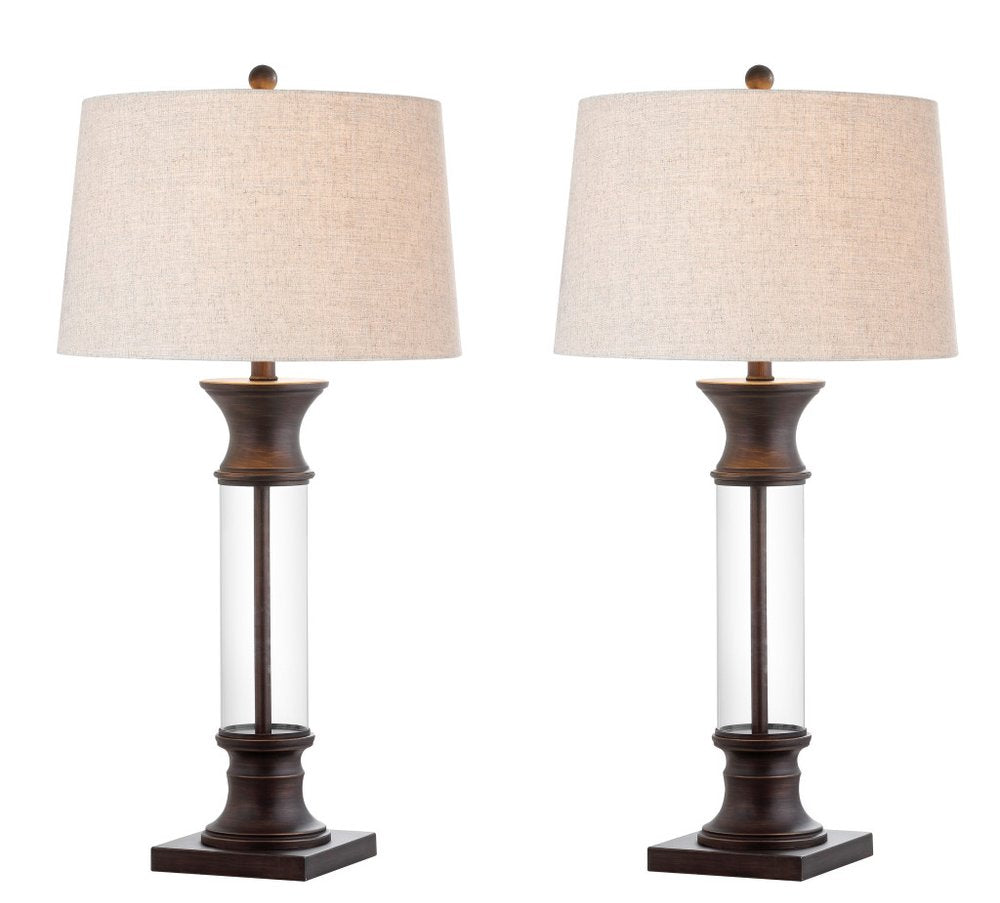 Set of Two 32" Bronze Novelty Table Lamps With Empire Shades on a white background