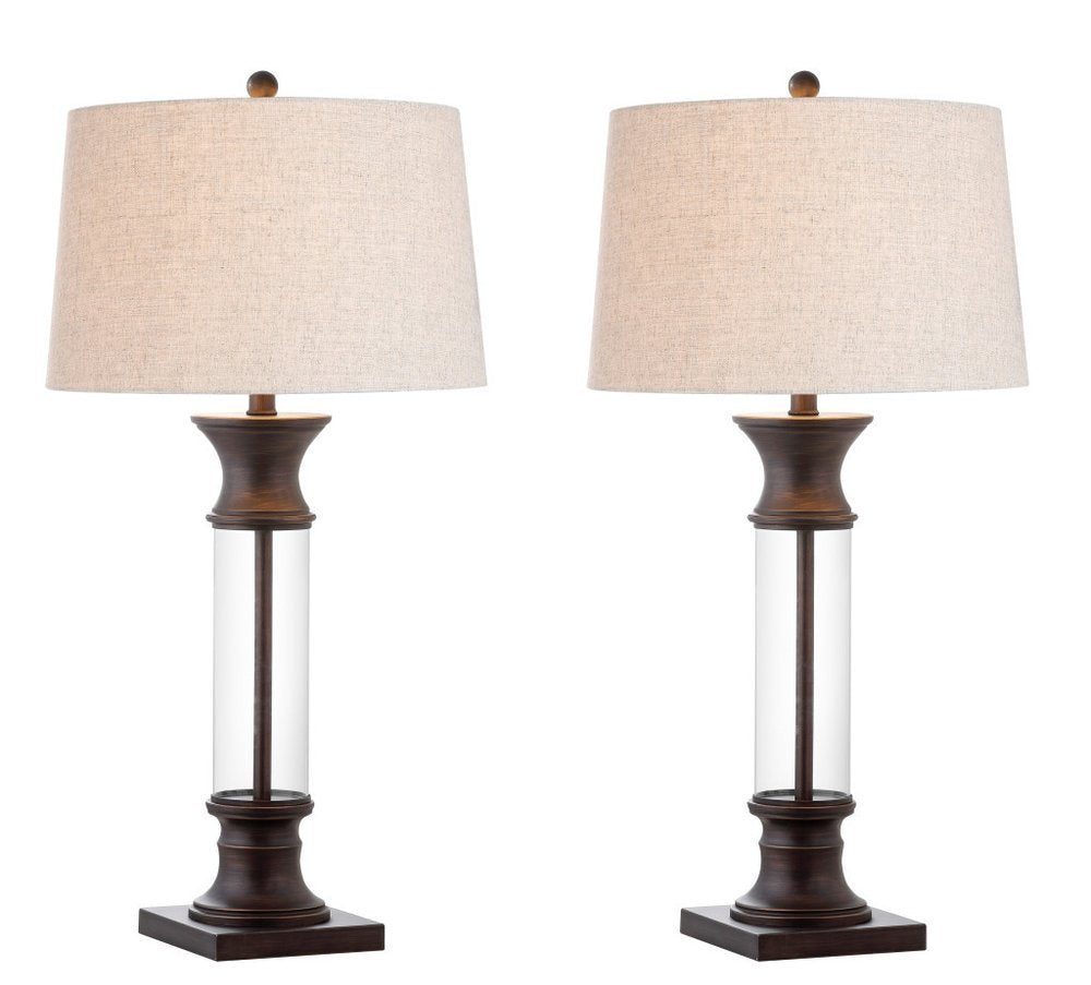 Set of Two 32" Bronze Novelty Table Lamps With Empire Shades on a white background