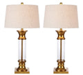 Set of Two 32" Gold Novelty Table Lamps With Drum Shades on a white background