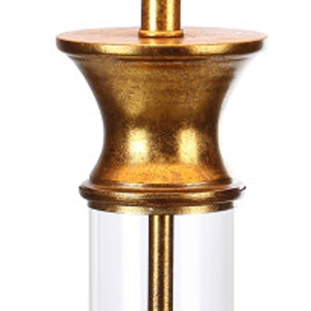 Set of Two 32" Gold Novelty Table Lamps With Drum Shades on a white background