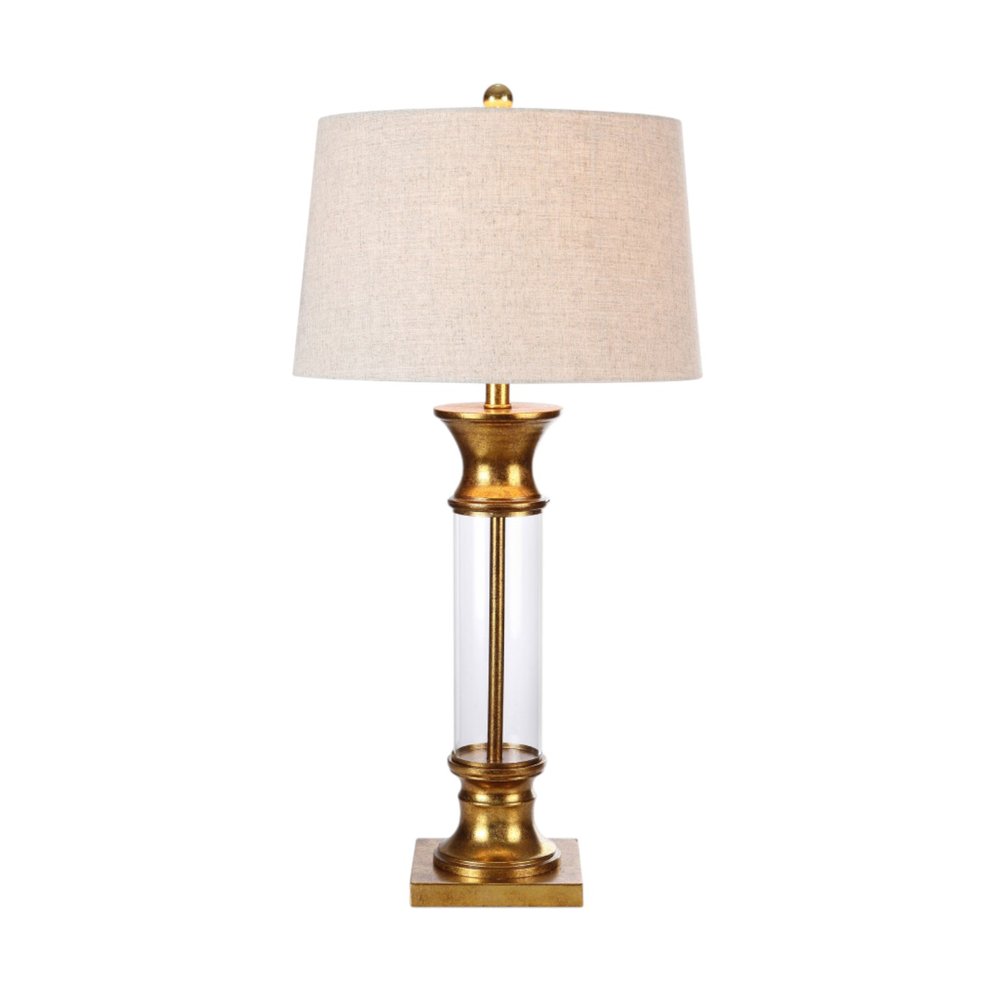 Set of Two 32" Gold Novelty Table Lamps With Drum Shades on a white background