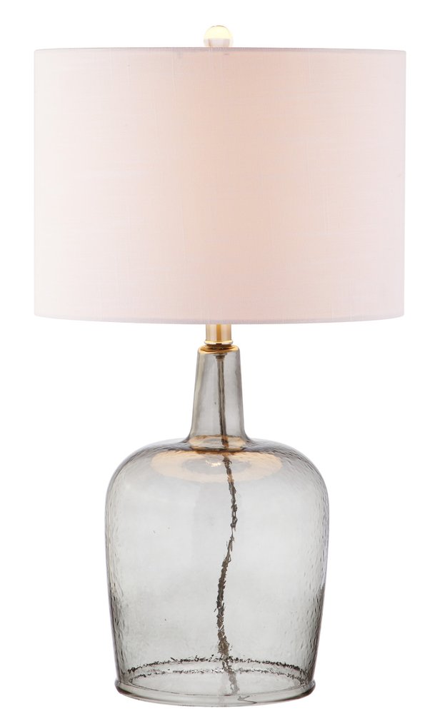 26" Clear Urn Table Lamp With Drum Shade. Table lamp isolated on a plain white background, in a clear finish.