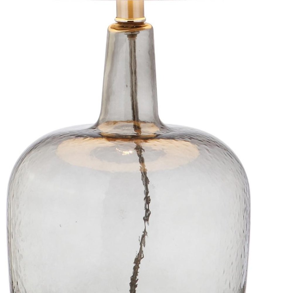 26" Clear Urn Table Lamp With Drum Shade. Table lamp isolated on a plain white background, finished in clear.
