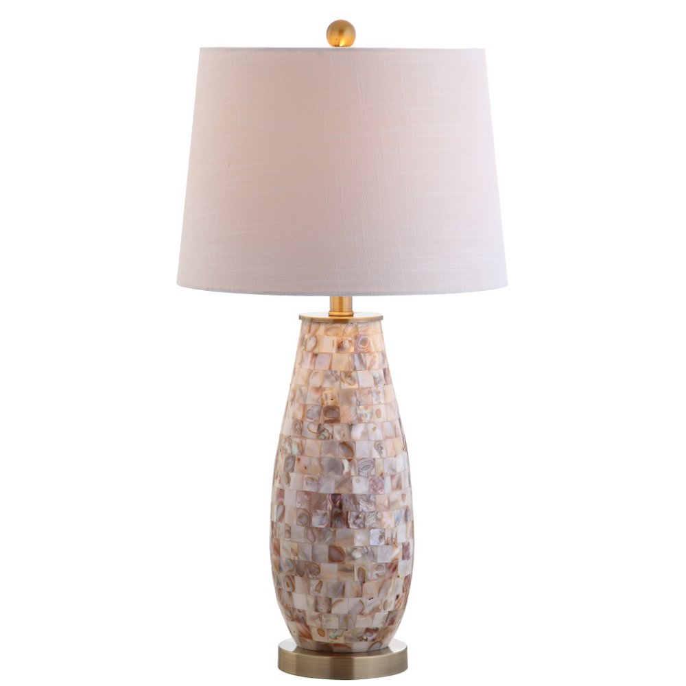 28" Gold Novelty Table Lamp With Drum Shade. Table lamp isolated on a plain white background.