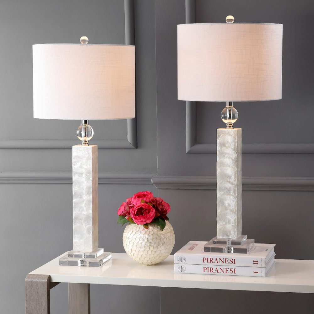 Set of Two 32" Clear Novelty Table Lamps With Drum Shades