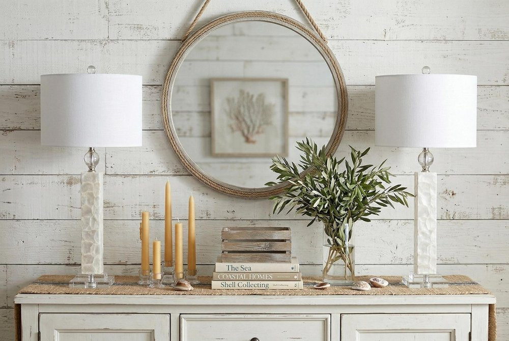 Set of Two 32" Clear Novelty Table Lamps With Drum Shades