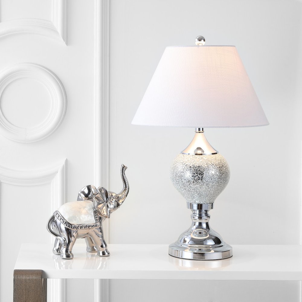 27" Silver Urn Table Lamp With Empire Shade. Table lamp isolated on a plain white background, in a silver finish.