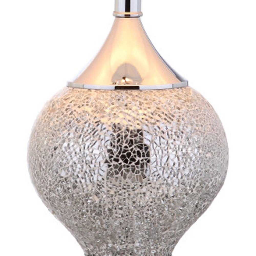 27" Silver Urn Table Lamp With Empire Shade. Table lamp isolated on a plain white background, showing its silver color.