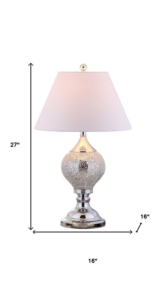 27" Silver Urn Table Lamp With Empire Shade. Table lamp isolated on a plain white background, showing its silver color.