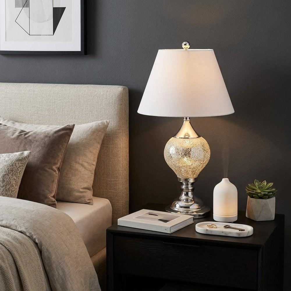 27" Silver Urn Table Lamp With Empire Shade photographed against a dark studio background.