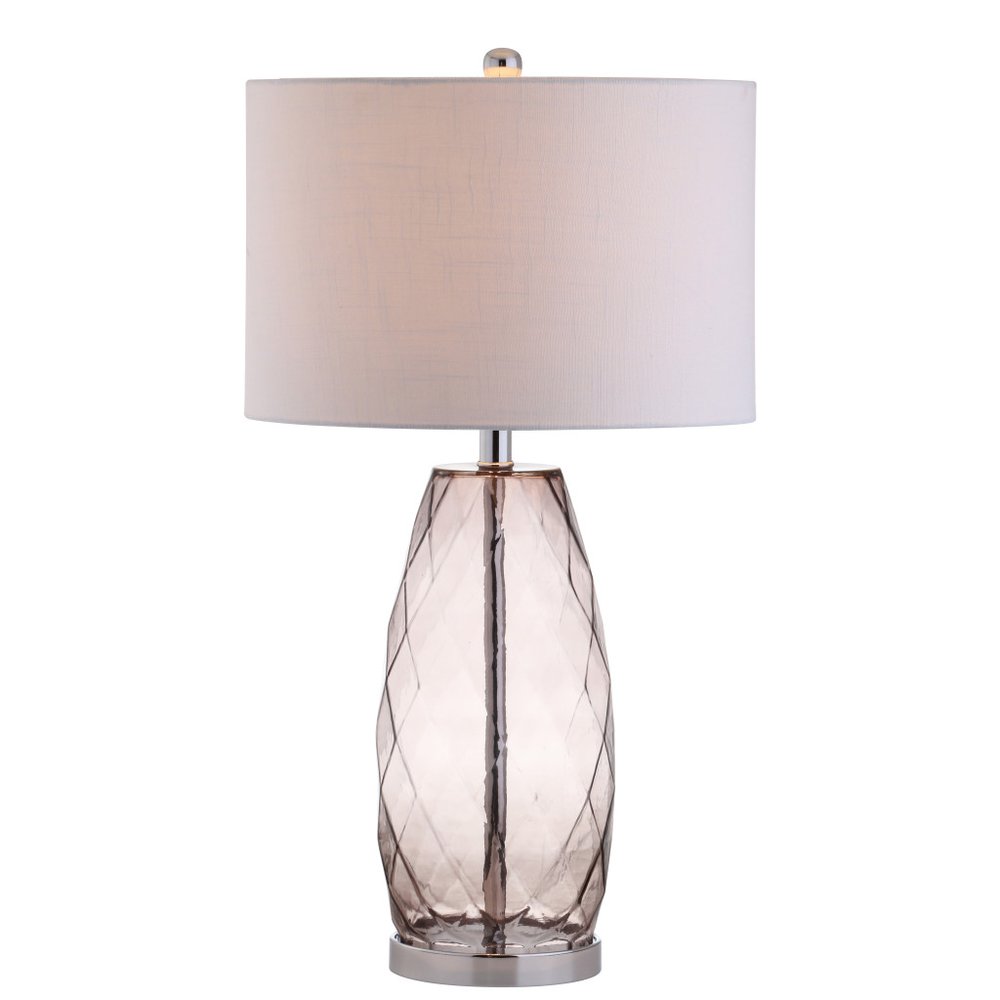 27" Silver Novelty Table Lamp With Drum Shade. Table lamp isolated on a plain white background, finished in silver.