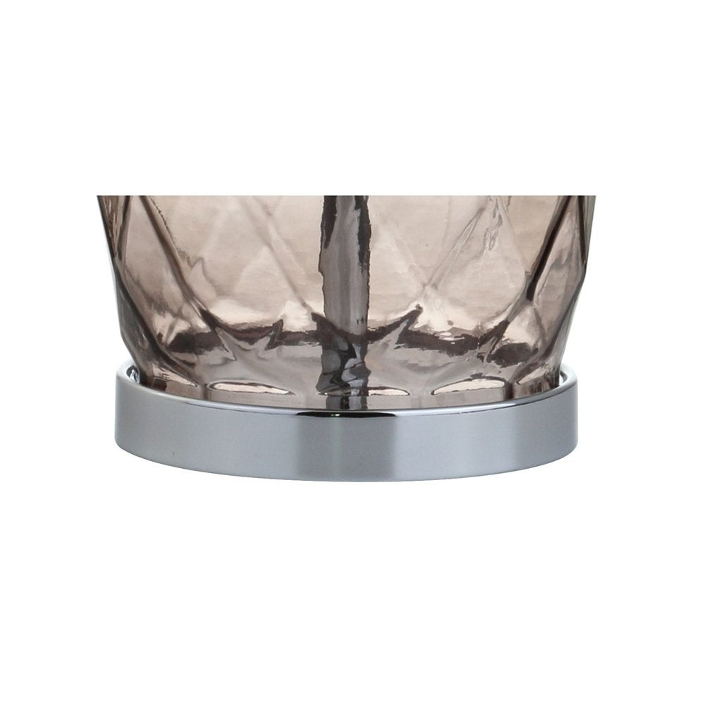 27" Silver Novelty Table Lamp With Drum Shade. Table lamp isolated on a plain white background, showing its silver color.