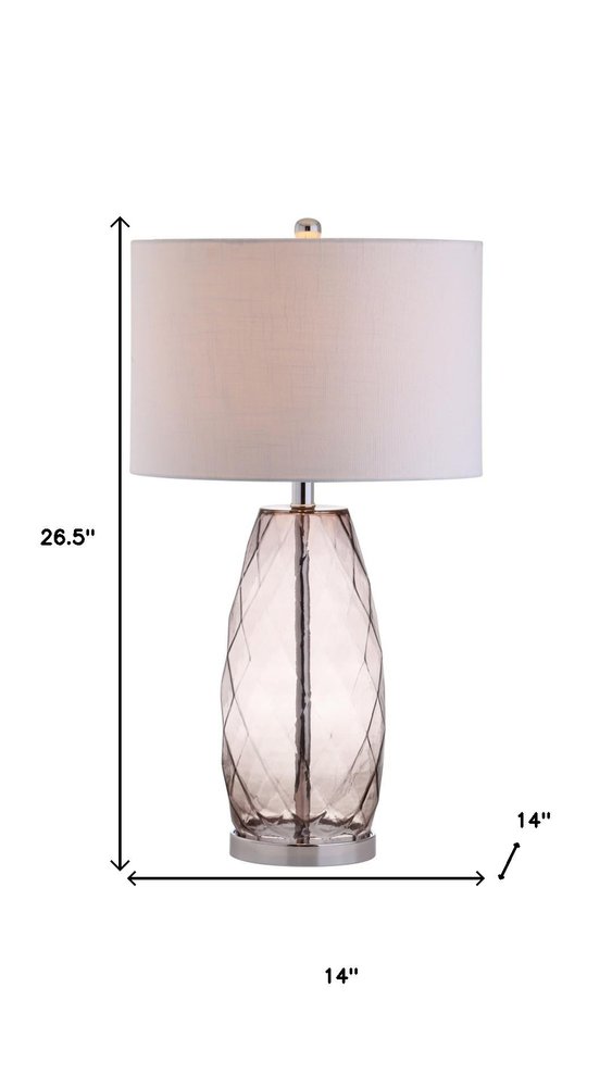 27" Silver Novelty Table Lamp With Drum Shade. Table lamp isolated on a plain white background, in a silver finish.