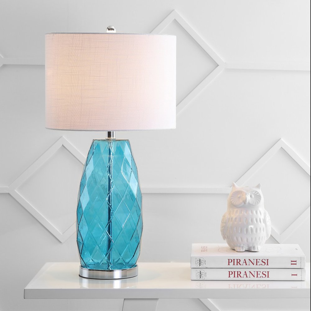 27" Silver Table Lamp With Drum Shade. Table lamp isolated on a plain white background, in a silver finish.