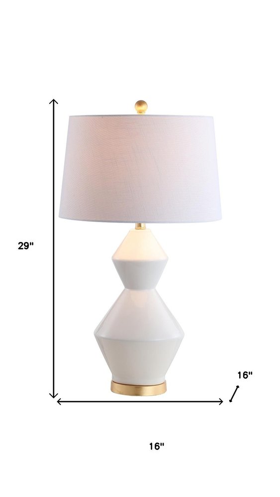 29" White And Gold Novelty Bedside Lamp With Drum Shade. Lamp isolated on a plain white background, in a white finish.