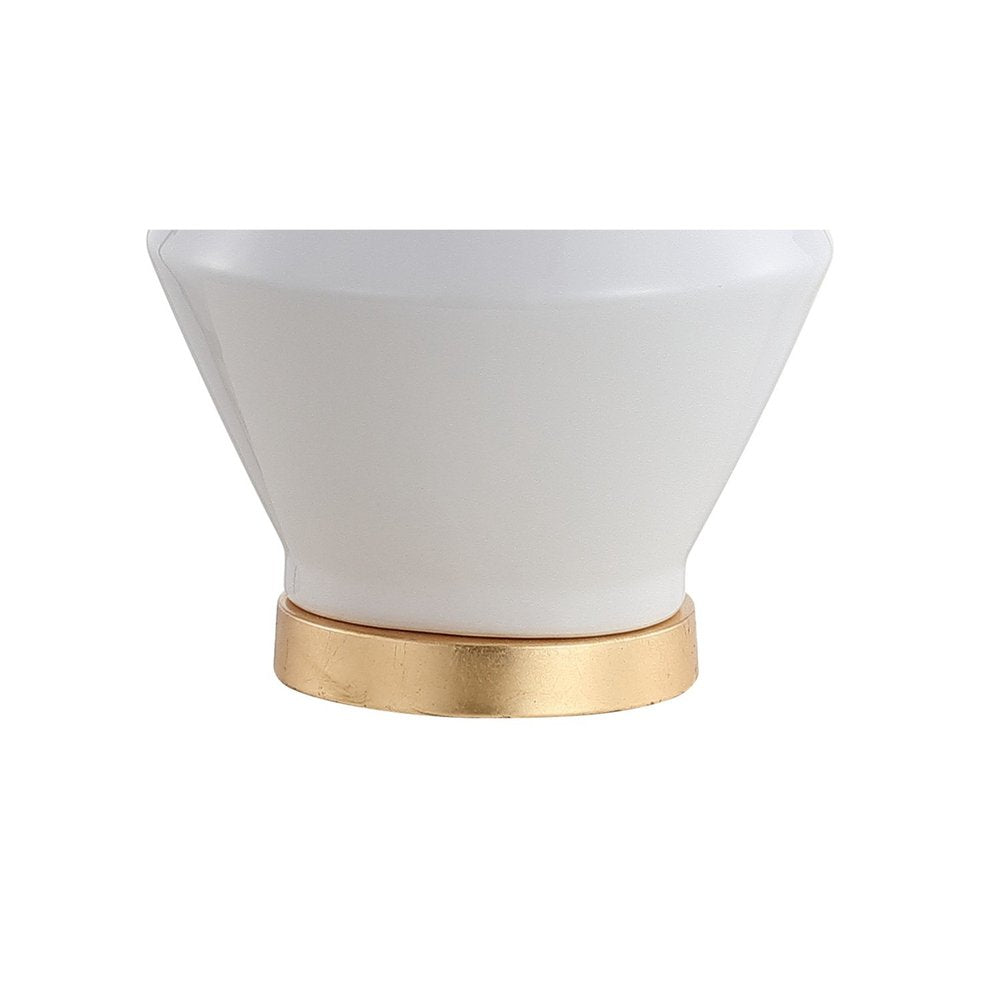 29" White And Gold Novelty Bedside Lamp With Drum Shade. Lamp isolated on a plain white background, showing its gold color.