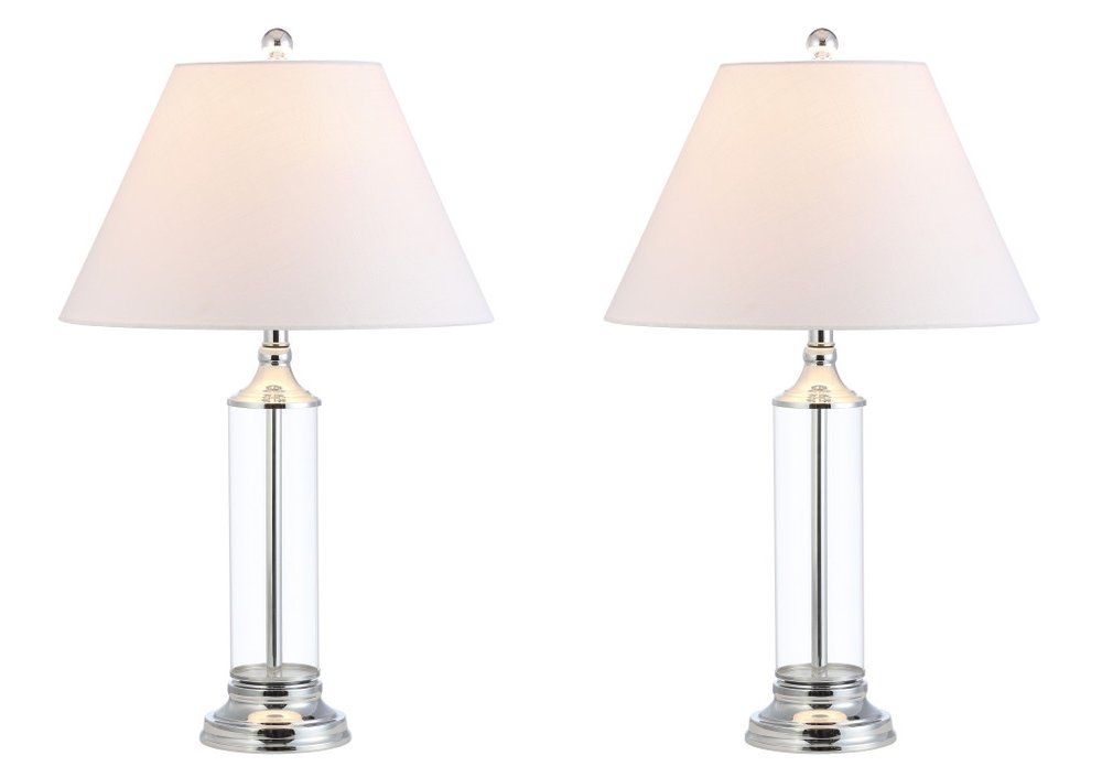 Set of Two 29" Silver Novelty Table Lamps With Empire Shades on a white background