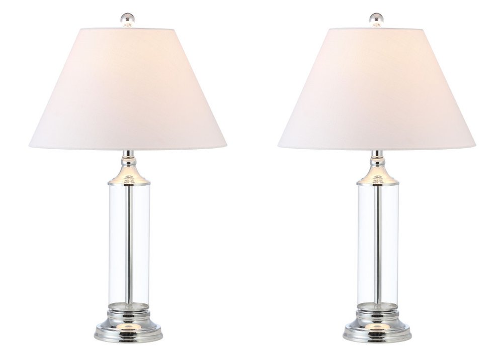 Set of Two 29" Silver Novelty Table Lamps With Empire Shades on a white background