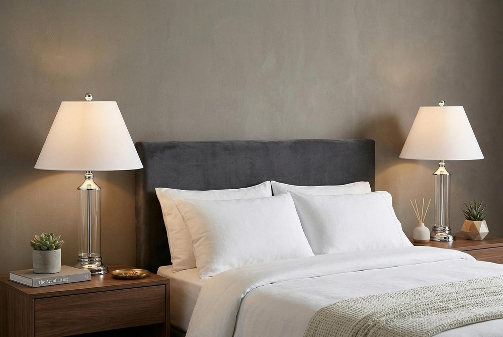 Set of Two 29" Silver Novelty Table Lamps With Empire Shades in a home interior