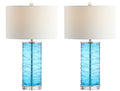 Set of Two 28" Turquoise And Clear Novelty Table Lamps With Drum Shades on a white background
