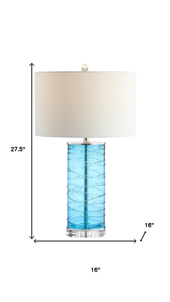Set of Two 28" Turquoise And Clear Novelty Table Lamps With Drum Shades on a white background