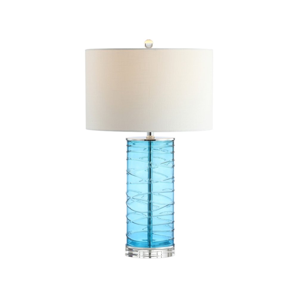 Set of Two 28" Turquoise And Clear Novelty Table Lamps With Drum Shades on a white background