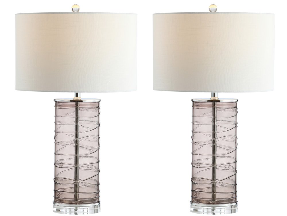 Set of Two 28" Mauve Table Lamps With Drum Shades