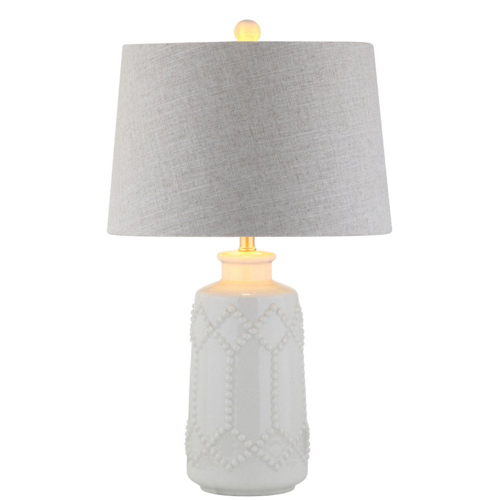 26" Cream Table Lamp With Drum Shade. Table lamp isolated on a plain white background, showing its cream color.