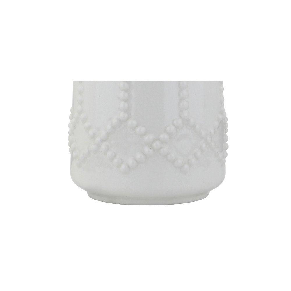 26" Cream Table Lamp With Drum Shade. Table lamp isolated on a plain white background, finished in cream.