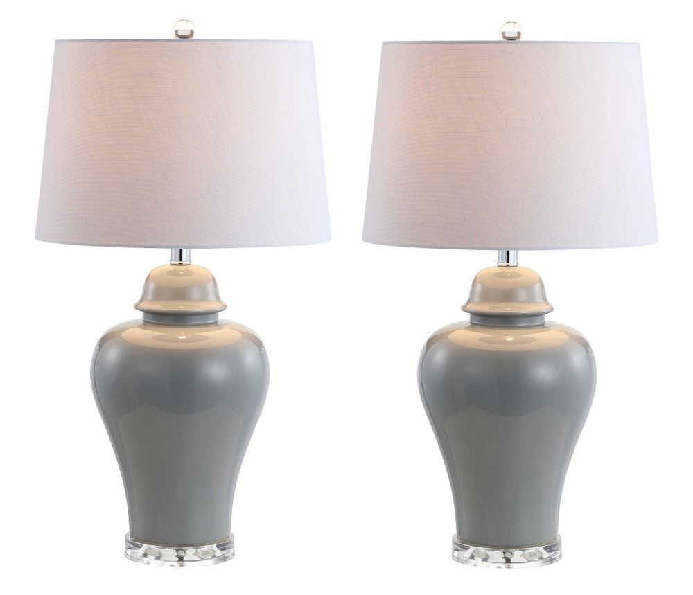 Set of Two 27" Clear Novelty Bedside Lamps With Empire Shades on a white background